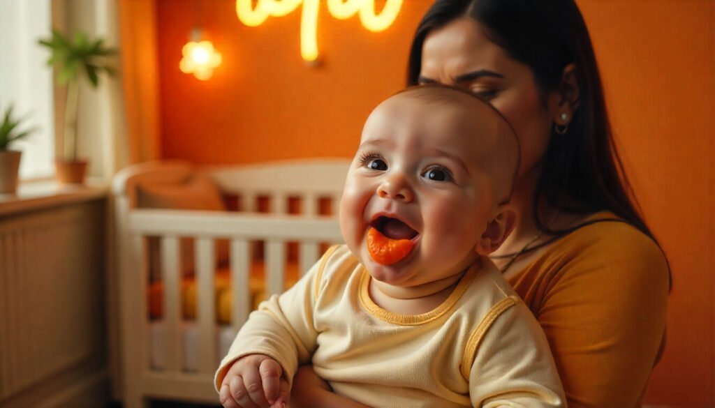 Bebé comiendo solo en la mesa fomentando una relación sana con la comida desde bebés