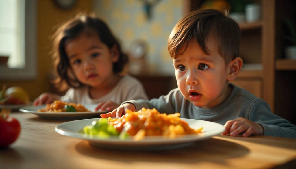 niños en la mesa familiar mostrando cómo influye su alimentación en su futuro